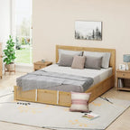 Queen Wood Platform Bed with Hydraulic Storage and 2 Drawers