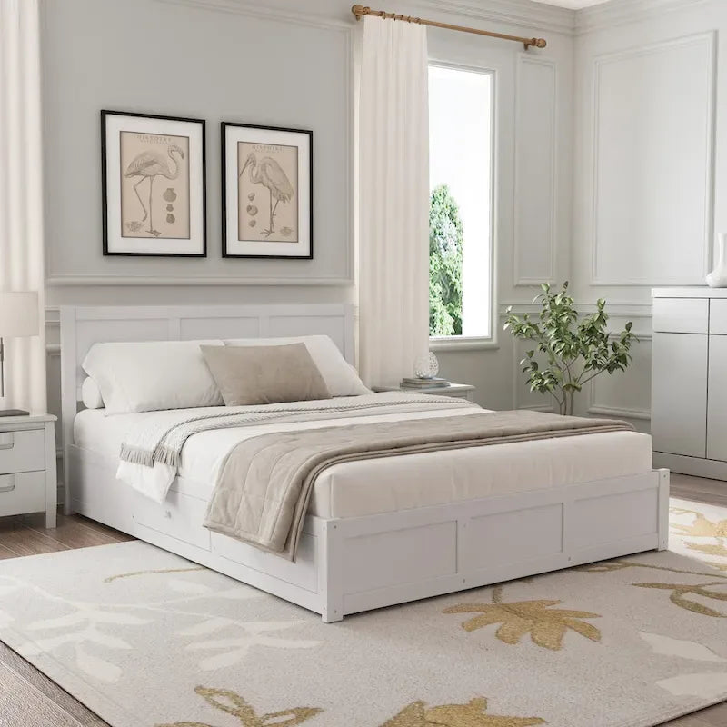 Queen Wood Platform Bed with Hydraulic Storage and 2 Drawers