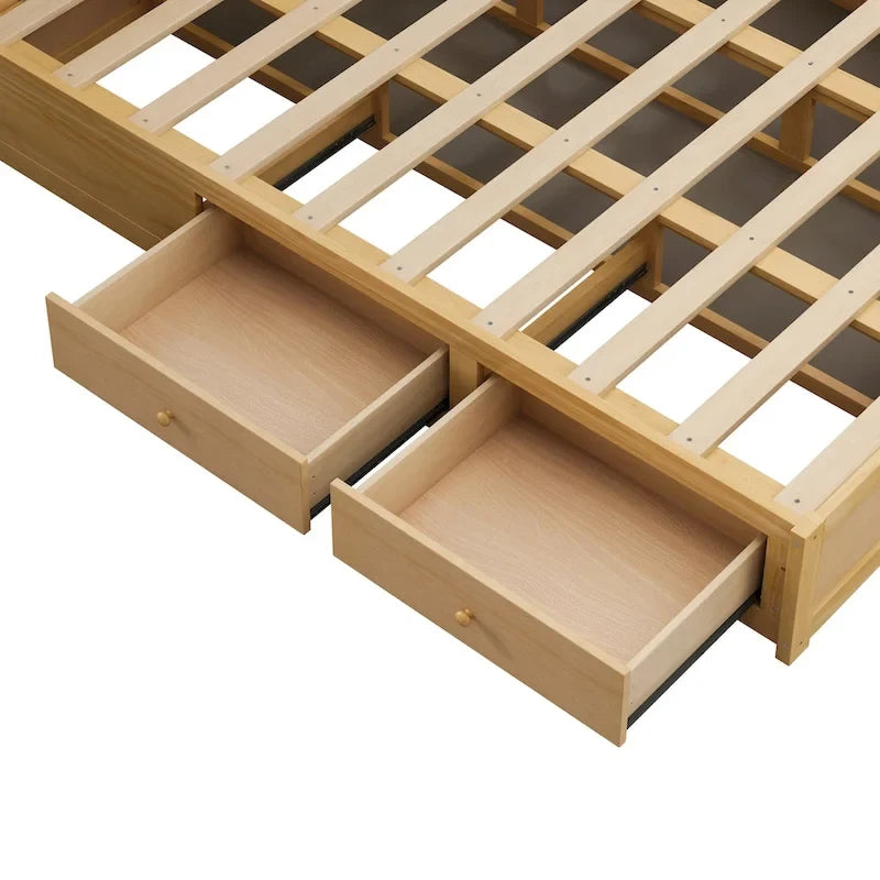 Queen Wood Platform Bed with Hydraulic Storage and 2 Drawers
