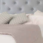 Ancy King Size Bed, Tufted and Upholstered Headboard, Light Gray Finish