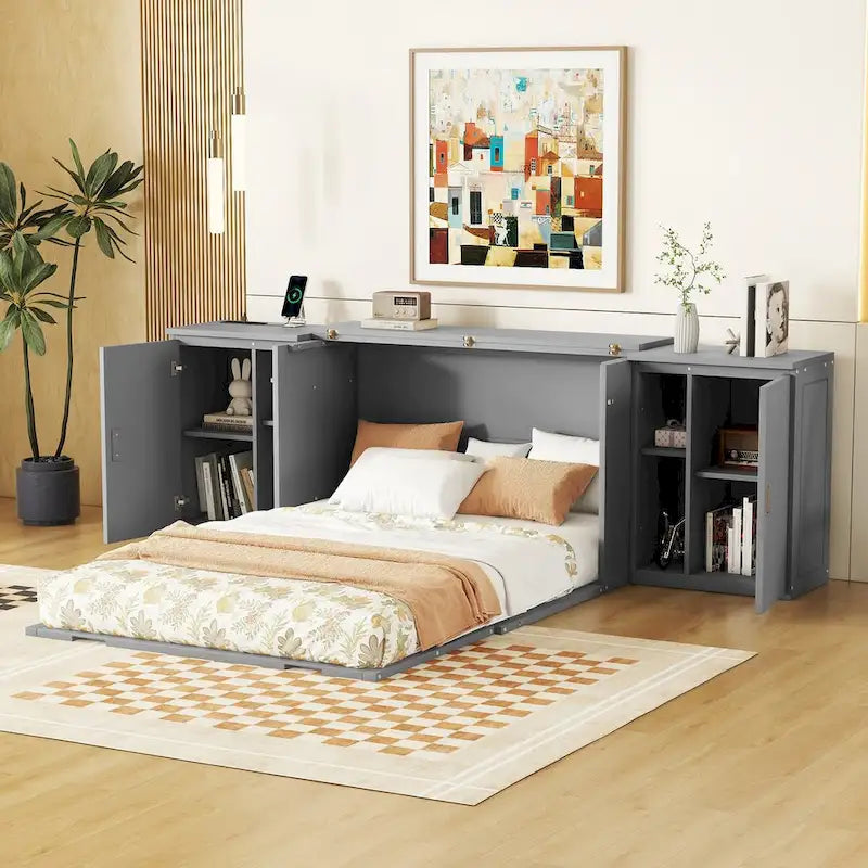 QW Full Size Murphy Bed with Shelves