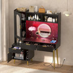 Coiffeuse avec panneau perforé et huche, table de maquillage de chambre à coucher avec station de charge et lumière LED - S/O