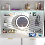 Coiffeuse avec panneau perforé et huche, table de maquillage de chambre à coucher avec station de charge et lumière LED - S/O
