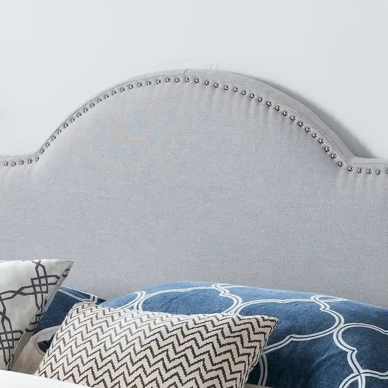 Light Grey Upholstered Headboard with Nailhead Trim - Full/Queen