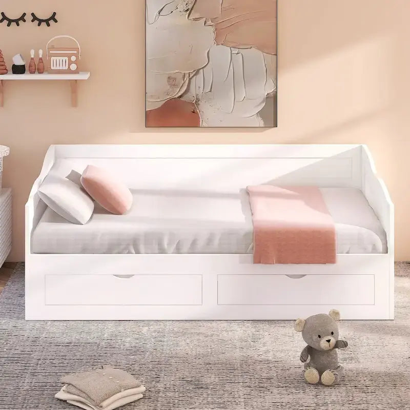 Canapé-lit extensible en bois, lit de repos avec lit gigogne et 2 tiroirs de rangement