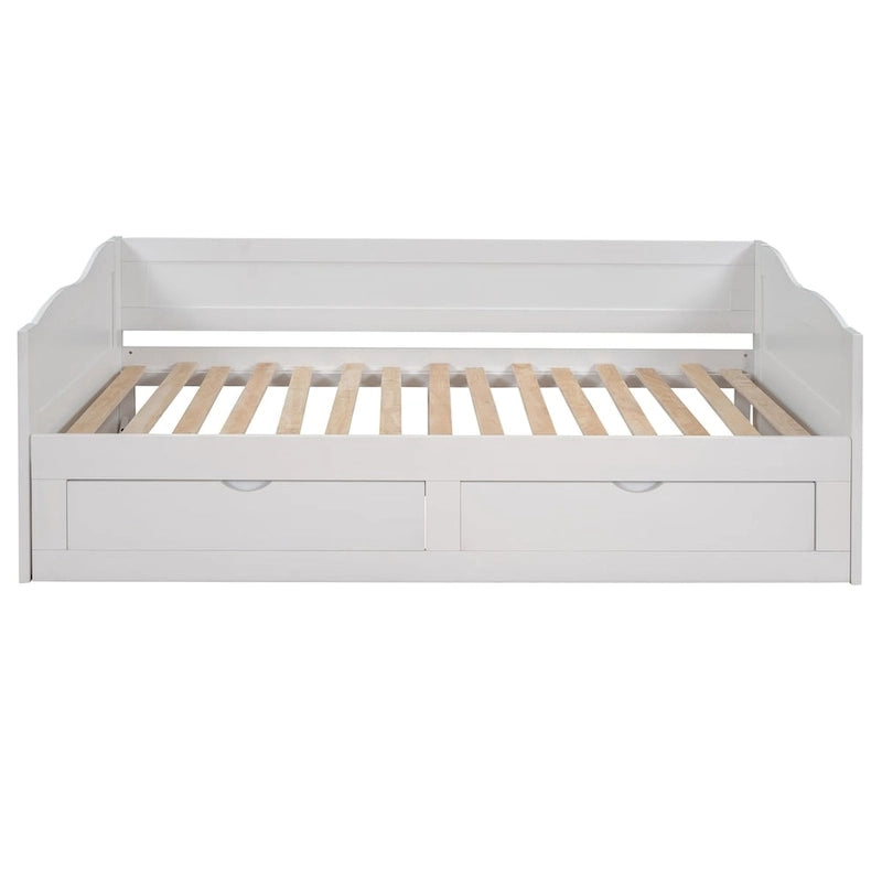 Canapé-lit extensible en bois, lit de repos avec lit gigogne et 2 tiroirs de rangement