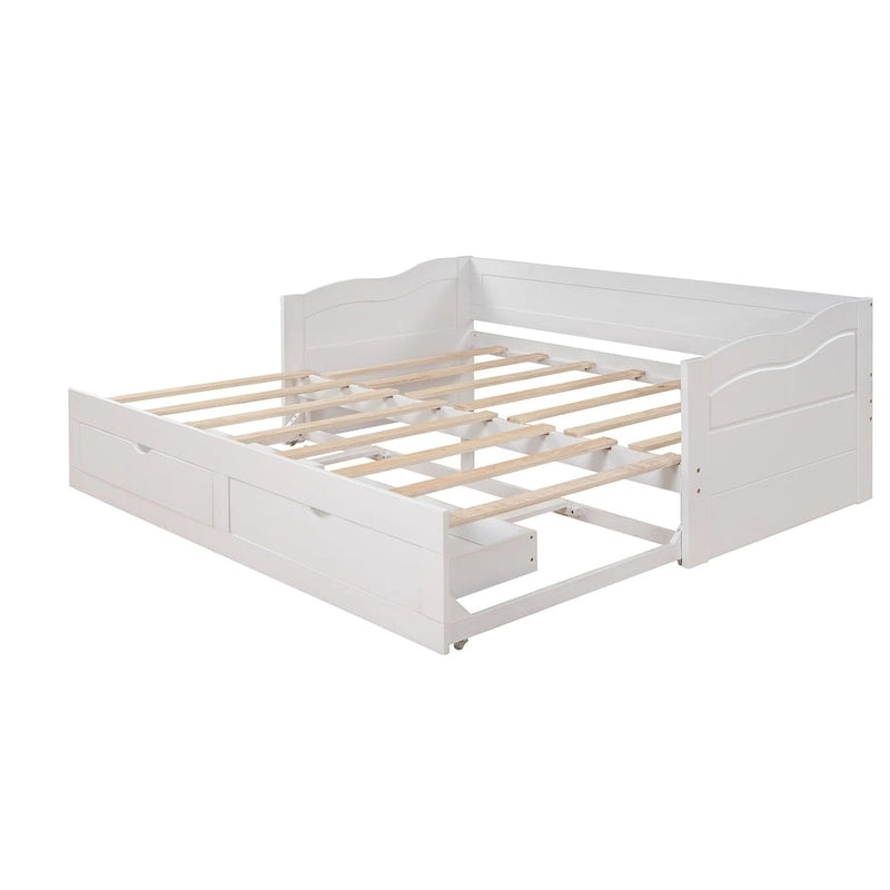 Canapé-lit extensible en bois, lit de repos avec lit gigogne et 2 tiroirs de rangement