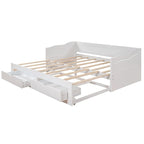Canapé-lit extensible en bois, lit de repos avec lit gigogne et 2 tiroirs de rangement