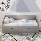 Canapé-lit extensible en bois, lit de repos avec lit gigogne et 2 tiroirs de rangement