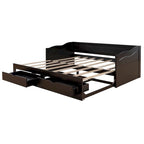 Canapé-lit extensible en bois, lit de repos avec lit gigogne et 2 tiroirs de rangement