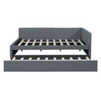 Full Size Upholstered Daybed with Trundle Sofa Bed Frame No Box Spring Needed, Linen Fabric