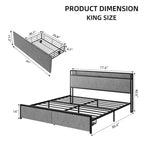 Lit King Size avec Cadre de Rangement et Tête de Lit Chargeur