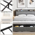 Lit King Size avec Cadre de Rangement et Tête de Lit Chargeur