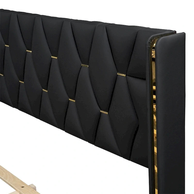 Full Size Leather Upholstered Platform Bed with Wood Frame