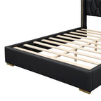 Full Size Leather Upholstered Platform Bed with Wood Frame