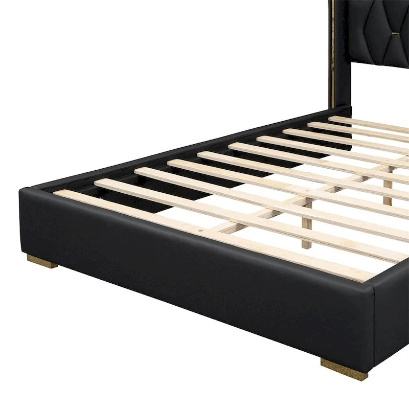 Full Size Leather Upholstered Platform Bed with Wood Frame