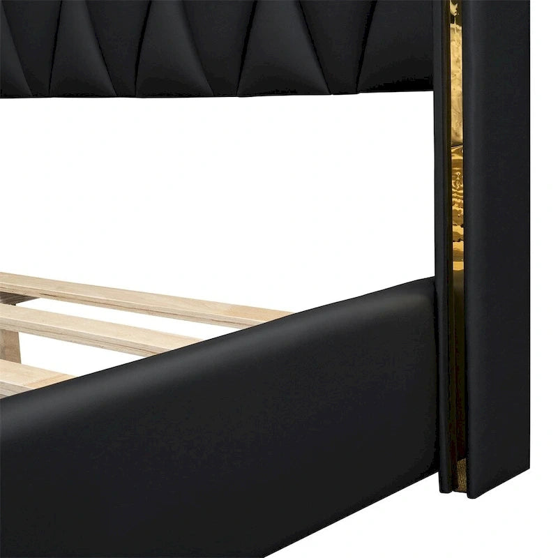 Full Size Leather Upholstered Platform Bed with Wood Frame