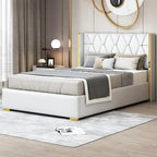Full Size Leather Upholstered Platform Bed with Wood Frame