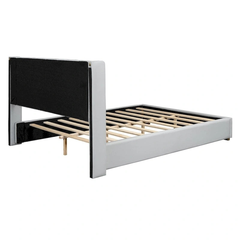 Full Size Leather Upholstered Platform Bed with Wood Frame