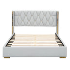 Full Size Leather Upholstered Platform Bed with Wood Frame