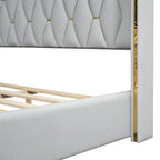 Full Size Leather Upholstered Platform Bed with Wood Frame