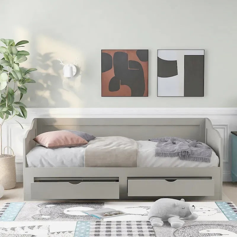 Lit de repos en bois avec lit gigogne et deux tiroirs de rangement