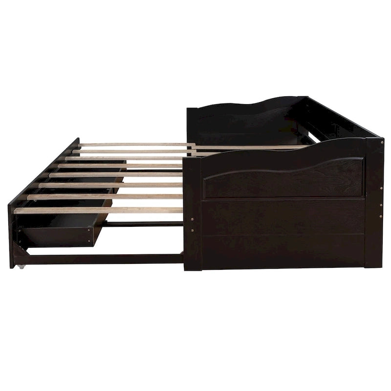 Lit de repos en bois avec lit gigogne et deux tiroirs de rangement