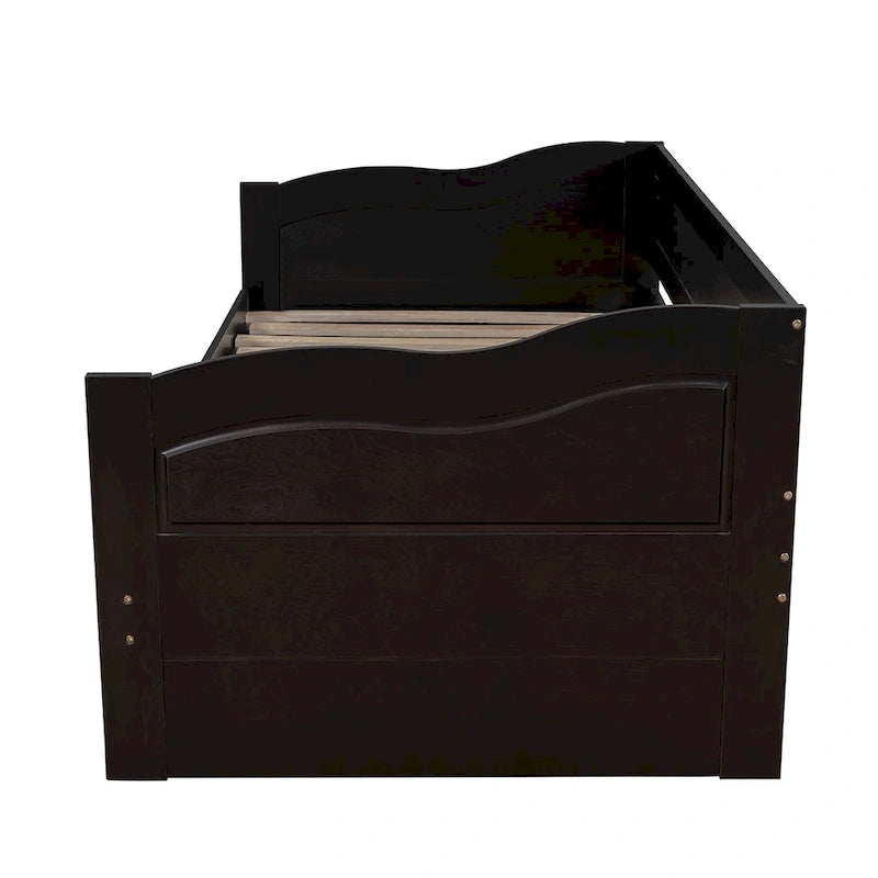 Lit de repos en bois avec lit gigogne et deux tiroirs de rangement