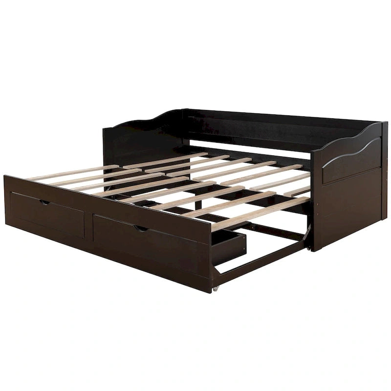 Lit de repos en bois avec lit gigogne et deux tiroirs de rangement