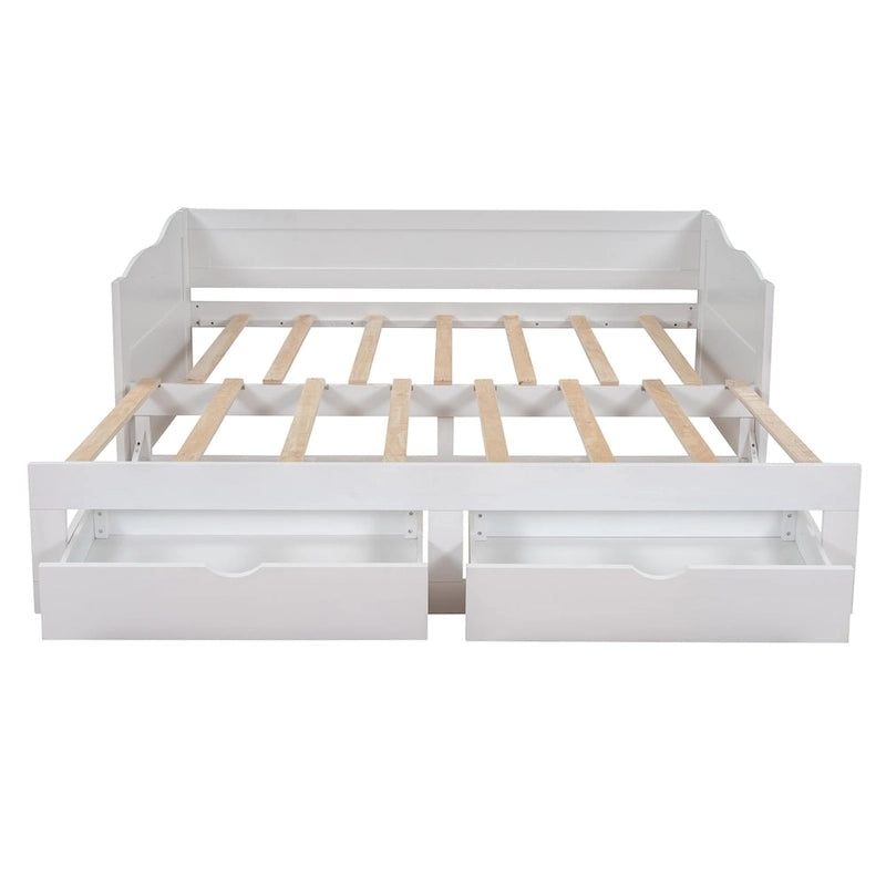 Lit de repos en bois avec lit gigogne et deux tiroirs de rangement