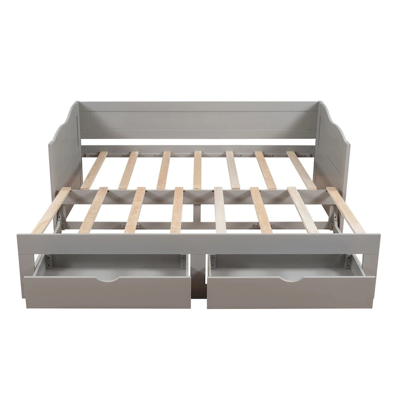 Lit de repos en bois avec lit gigogne et deux tiroirs de rangement