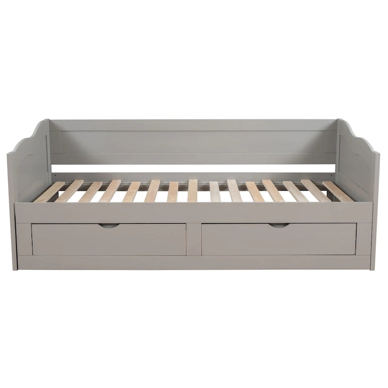 Lit de repos en bois avec lit gigogne et deux tiroirs de rangement