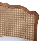 Camden Mid-Century Walnut Brown Wood and Rattan Platform Bed