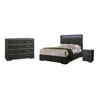 Furniture of America Kastela Contemporary Grey 3-Piece Panel Bed, Nightstand and Dresser Set with LED and USB Ports