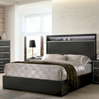 Ensemble Lit, Table de Chevet et Commode 3 Pièces Kastela Contemporain Gris de Furniture of America avec LED et Ports USB