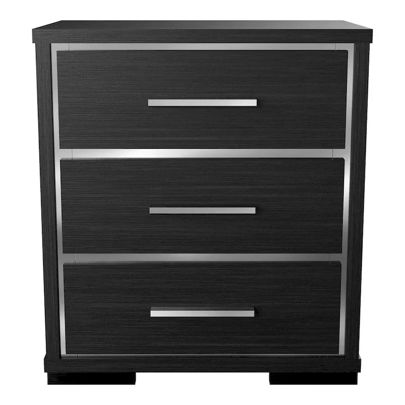 Ensemble Lit, Table de Chevet et Commode 3 Pièces Kastela Contemporain Gris de Furniture of America avec LED et Ports USB