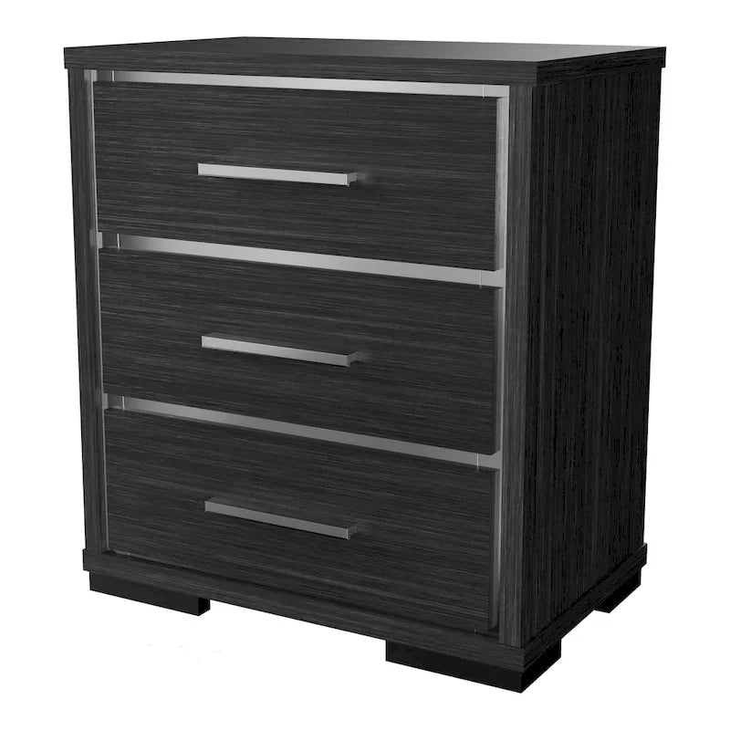 Ensemble Lit, Table de Chevet et Commode 3 Pièces Kastela Contemporain Gris de Furniture of America avec LED et Ports USB