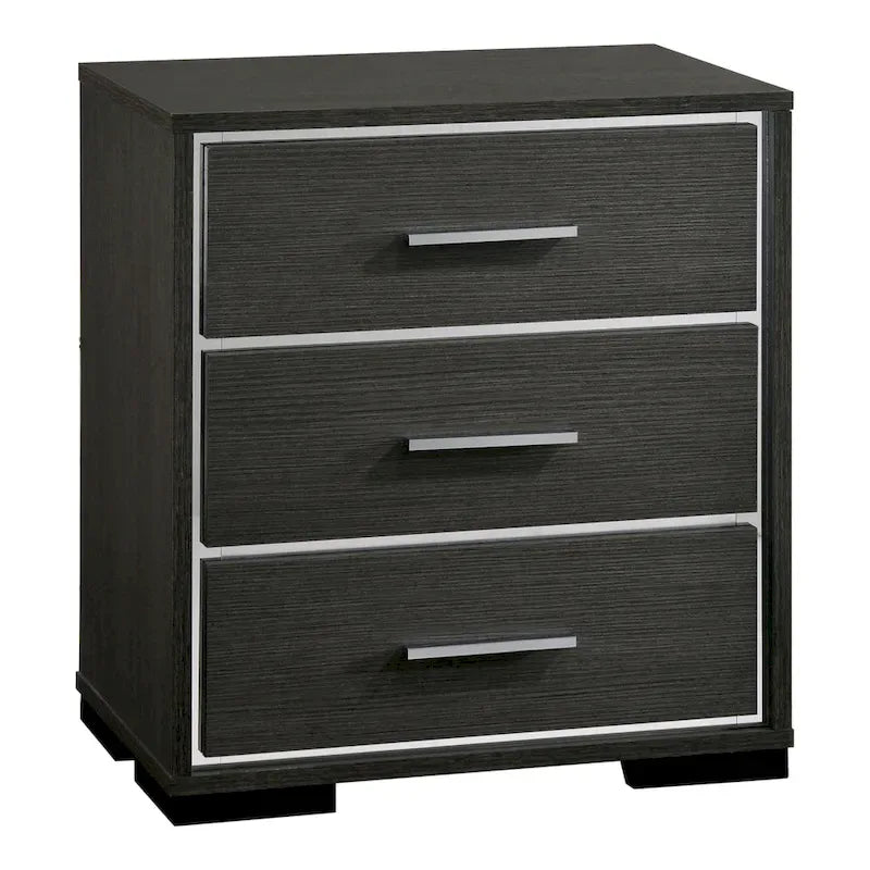 Ensemble Lit, Table de Chevet et Commode 3 Pièces Kastela Contemporain Gris de Furniture of America avec LED et Ports USB