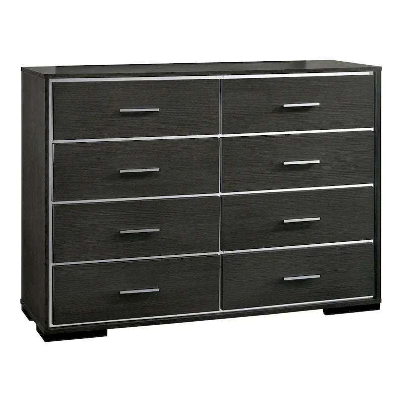 Ensemble Lit, Table de Chevet et Commode 3 Pièces Kastela Contemporain Gris de Furniture of America avec LED et Ports USB