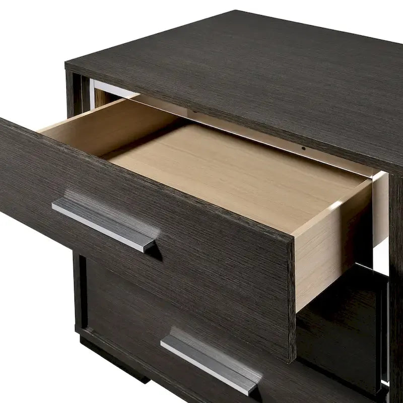 Ensemble Lit, Table de Chevet et Commode 3 Pièces Kastela Contemporain Gris de Furniture of America avec LED et Ports USB