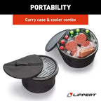Grill portatif au charbon de bois Lippert Odyssey avec sac de transport et glacière, barbecue de table sans fumée pour utilisation intérieure et extérieure