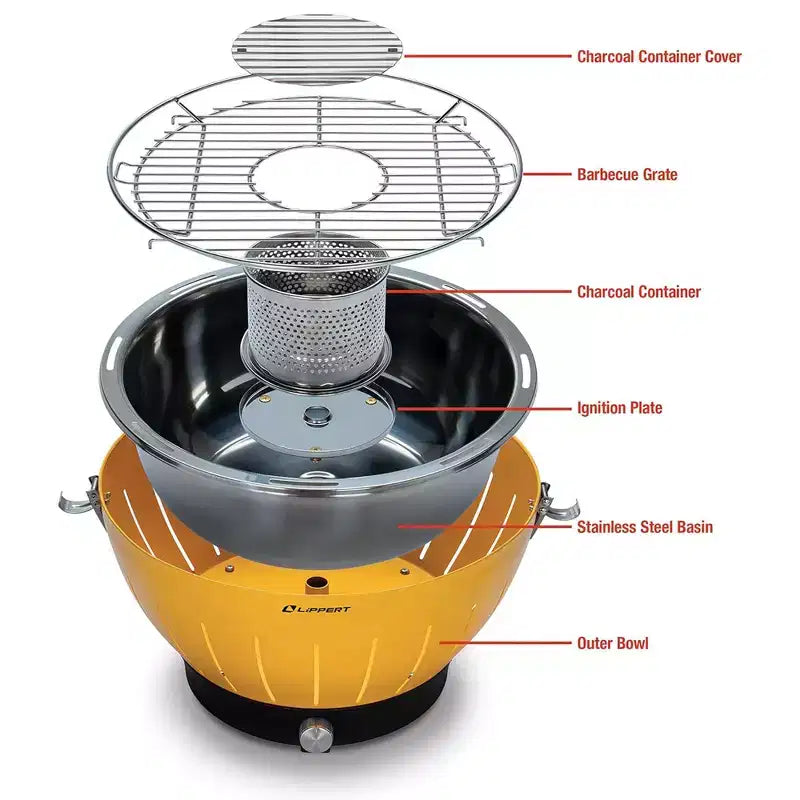Grill portatif au charbon de bois Lippert Odyssey avec sac de transport et glacière, barbecue de table sans fumée pour utilisation intérieure et extérieure