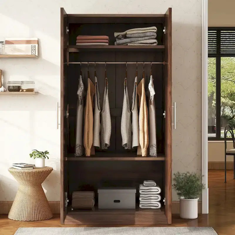 Wooden Wardrobe Armoire with 3 Storage Shelves by Harper&Bright Designs