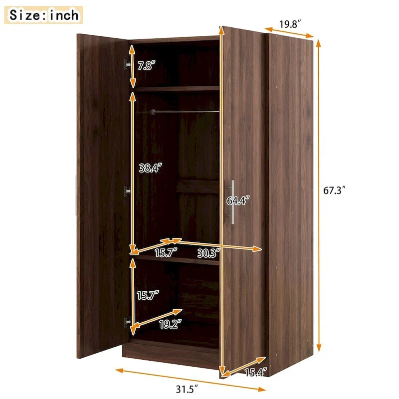 Wooden Wardrobe Armoire with 3 Storage Shelves by Harper&Bright Designs