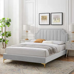 Performance Velvet Queen Platform Bed with Tufted Headboard - Gold Legs