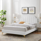 Performance Velvet Queen Platform Bed with Tufted Headboard - Gold Legs