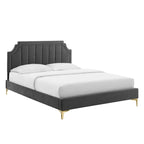 Performance Velvet Queen Platform Bed with Tufted Headboard - Gold Legs
