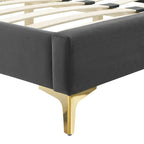 Performance Velvet Queen Platform Bed with Tufted Headboard - Gold Legs