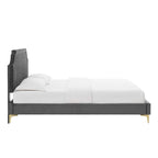 Performance Velvet Queen Platform Bed with Tufted Headboard - Gold Legs