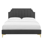 Performance Velvet Queen Platform Bed with Tufted Headboard - Gold Legs